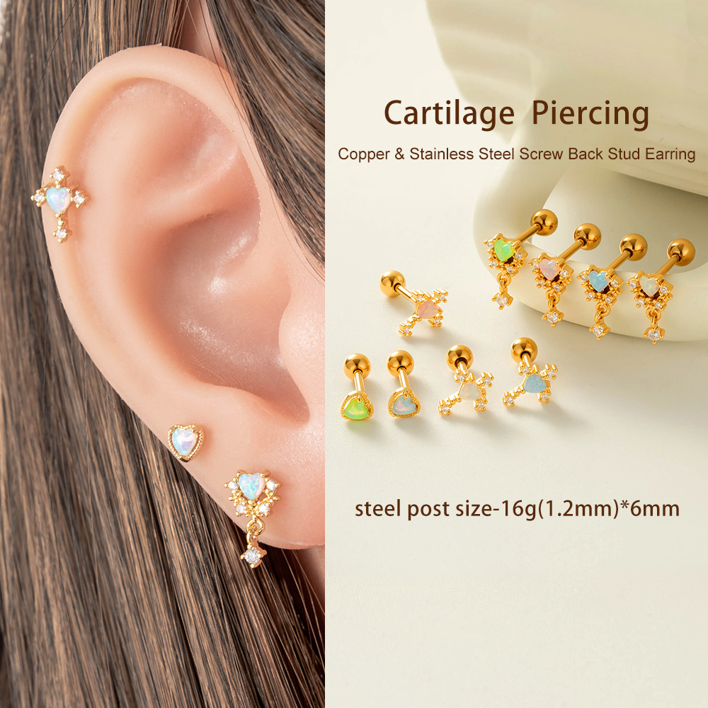 Boucles D'Oreilles Piercing En Zircon Couleur Cuivre Or 1 Pièce Image5