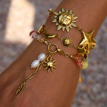 Bracelet à breloques pour femme, 1 pièce, perles polychromes, acier inoxydable, étanche, couleur or