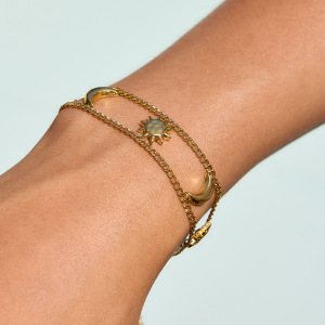 Bracelet Chaîne Femme Rétro Soleil Et Lune En Acier Inoxydable Étanche Couleur Or (1 Pièce) h5 Image3