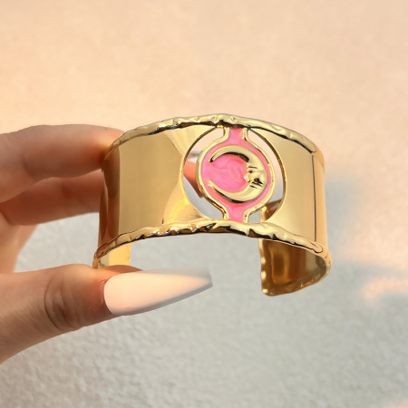 Bracelet jonc en acier inoxydable doré, 1 pièce, couleur lune