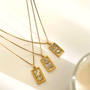 Collier Pendentif En Acier Inoxydable Étanche Doré Avec Strass (1 Pièce) h5 Image4