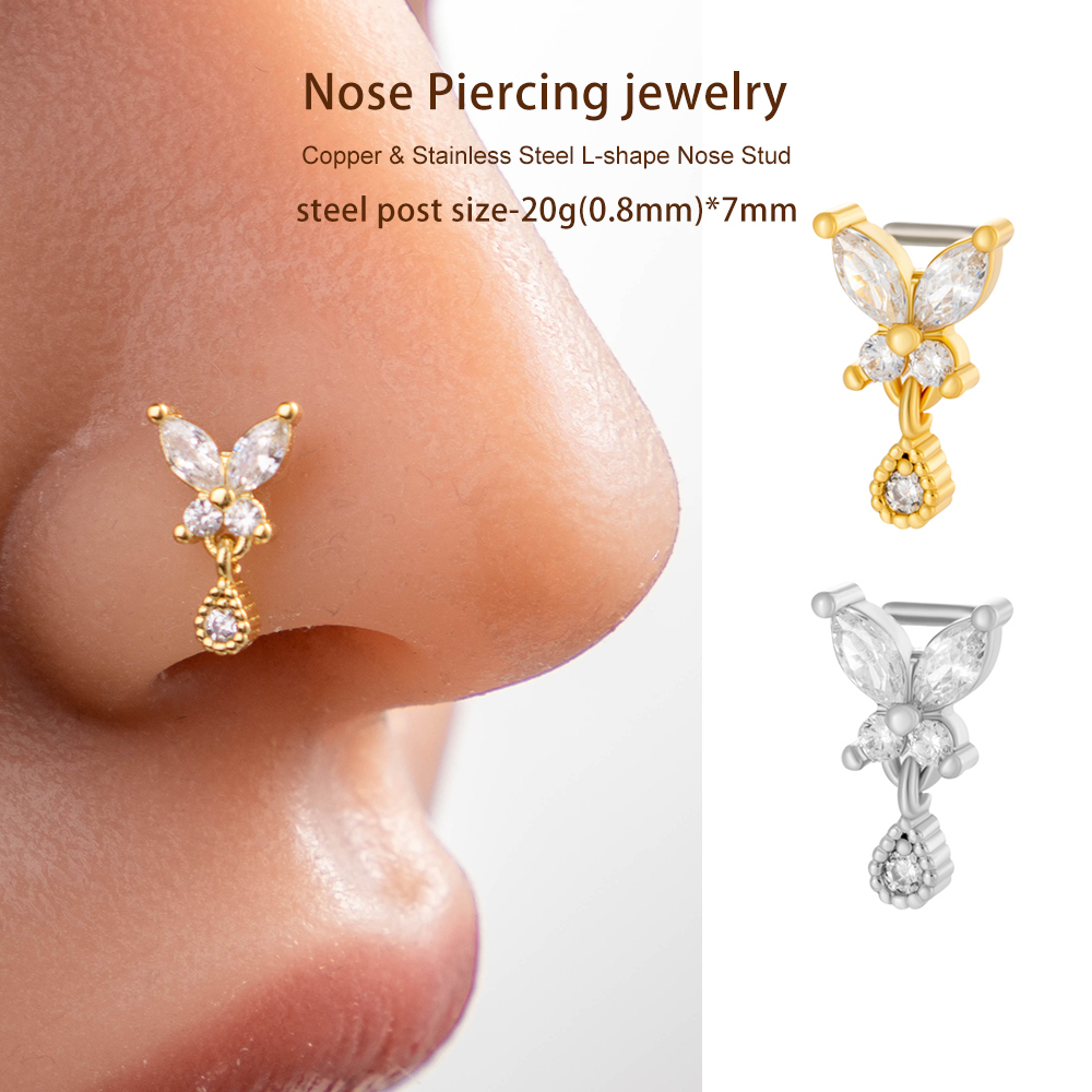 1 Pièce De Piercing De Nez Papillon En Cuivre Doré Et Zircon Pour Femme h5Image4