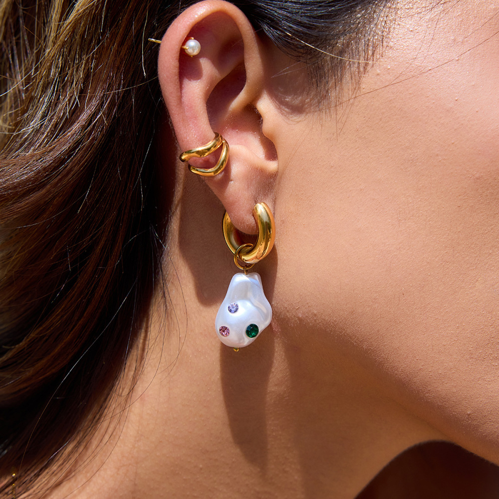 1 Paire De Boucles D'Oreilles Pendantes Asymétriques Et Colorées En Acier Inoxydable, Étanches, Couleur Or, Pour Femme. Image4