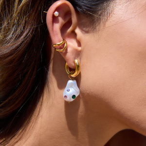 1 Paire De Boucles D'Oreilles Pendantes Asymétriques Et Colorées En Acier Inoxydable, Étanches, Couleur Or, Pour Femme. h5 Image4