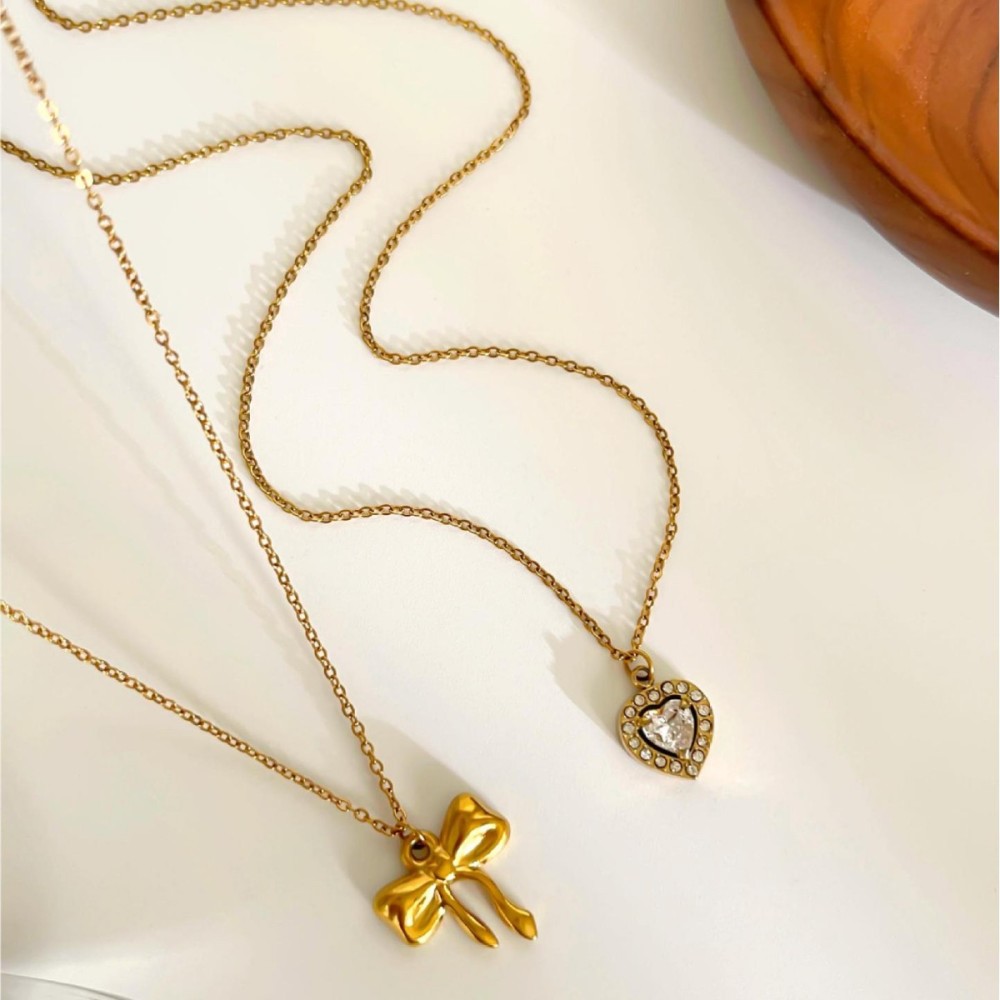 Collier Pendentif Cœur En Acier Inoxydable Étanche Couleur Or (1 Pièce) Image4