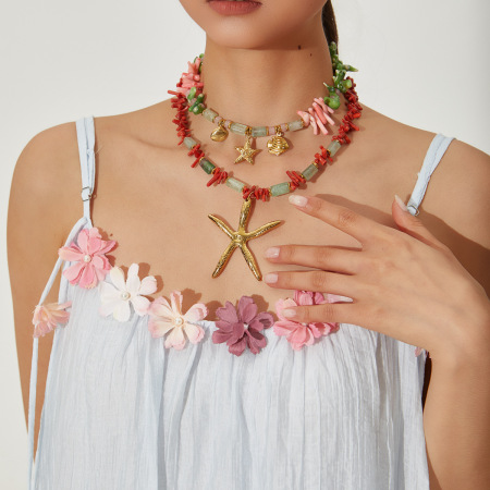 Collier pendentif femme en acier inoxydable doré, pierre naturelle, orné d'une étoile (1 pièce)