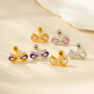 Boucles D'Oreilles À Tige En Acier Titane Et Zircon Pour Femme, 1 Pièce, Nœud Brillant h5 Image4