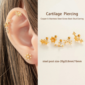 Boucles D'Oreilles Piercing Pour Femme, 1 Pièce, Étoile, Cuivre, Couleur Or, Zircon h5 Image5