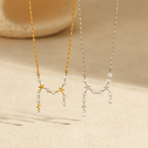 Colliers À Maillons Pour Femmes, En Acier Inoxydable, Imperméables, Avec Motif Étoile Douce Et Simple h5 Image2