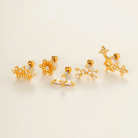 Boucles d'oreilles piercing pour femme, 1 pièce, étoile, cuivre, couleur or, zircon