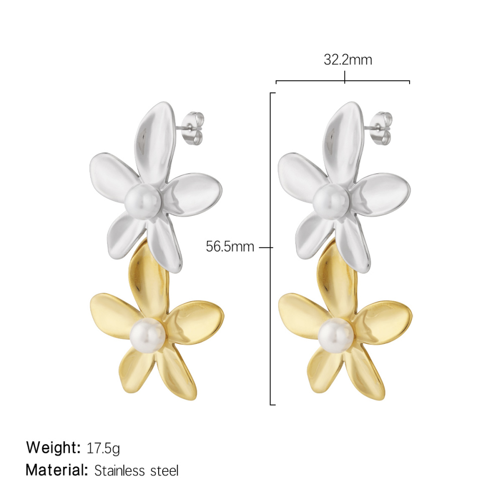 Boucles D'Oreilles Pendantes Pour Femme, Collection « Sweet Flower », En Acier Inoxydable Doré, Étanches, 1 Paire Image2