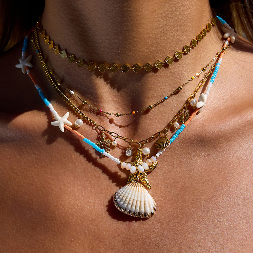 Collier Pendentif Femme En Acier Inoxydable Étanche, Motif Coquillage (1 Pièce) Image3