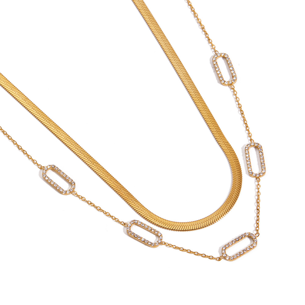 Collier Chaîne Femme En Acier Inoxydable Doré, Style Géométrique Décontracté, Étanche (1 Pièce) Image6