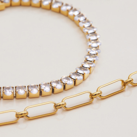 Bracelet à maillons pour femme, 1 pièce, série luxueuse, haut de gamme, géométrique, en acier inoxydable, étanche, couleur or