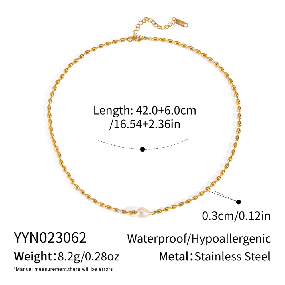 Collier De Perles Doré En Acier Inoxydable Étanche (1 Pièce) 