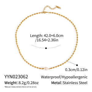 Collier De Perles Doré En Acier Inoxydable Étanche (1 Pièce) h5 