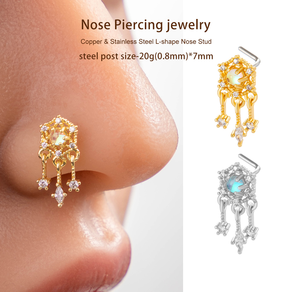 1 Pièce De Piercing De Nez Délicat En Cuivre Doré Et Zircon Pour Femme h5Image4