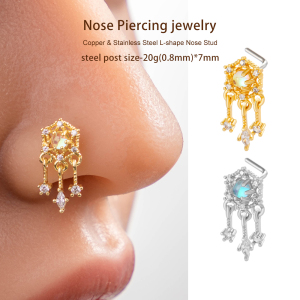 1 Pièce De Piercing De Nez Délicat En Cuivre Doré Et Zircon Pour Femme h5 Image4