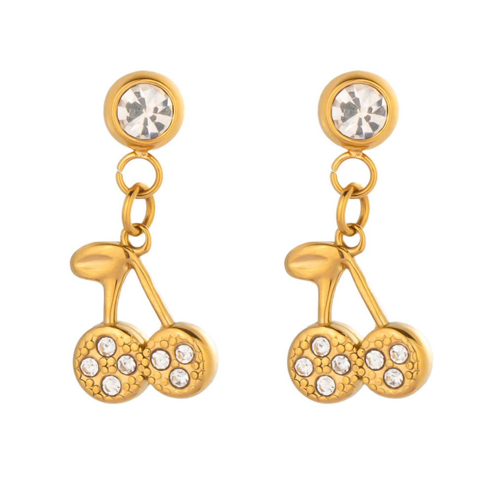 1 Paire De Boucles D'Oreilles Pendantes En Acier Inoxydable Couleur Or Cerise Image5
