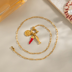 Collier Pendentif Chill Charm En Acier Inoxydable Étanche Couleur Or (1 Pièce) h5 Image4