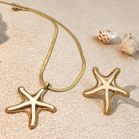 Collier pendentif étoile de mer en acier inoxydable étanche couleur or (1 pièce)