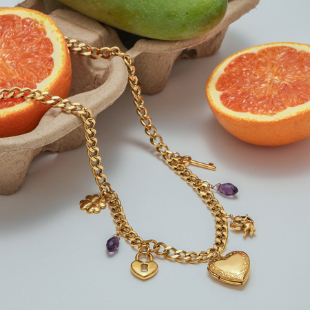 Collier Pendentif Femme Élégant En Forme De Cœur, En Acier Inoxydable Doré, Étanche, Collection Romantique (1 Pièce)