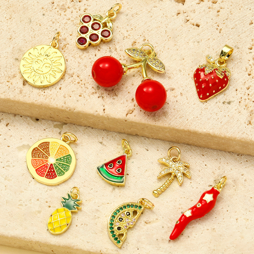 Pendentif Femme En Acier Inoxydable, Couleur Or, Orné De Fruits Naturels (1 Pièce) Image6