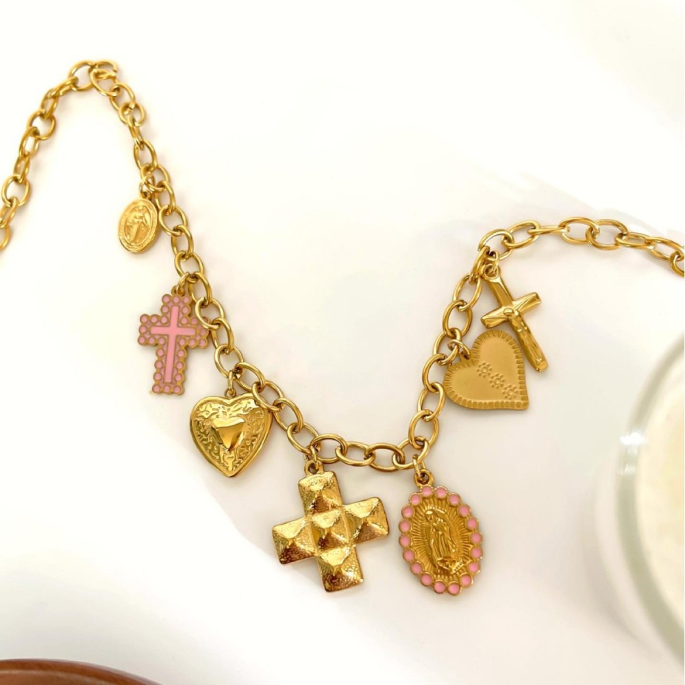 Collier Pendentif Croix En Acier Inoxydable Étanche Couleur Or (1 Pièce) Image5