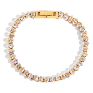 Bracelet À Maillons Pour Femme, 1 Pièce, Série Luxueuse, Haut De Gamme, Géométrique, En Acier Inoxydable, Étanche, Couleur Or h5