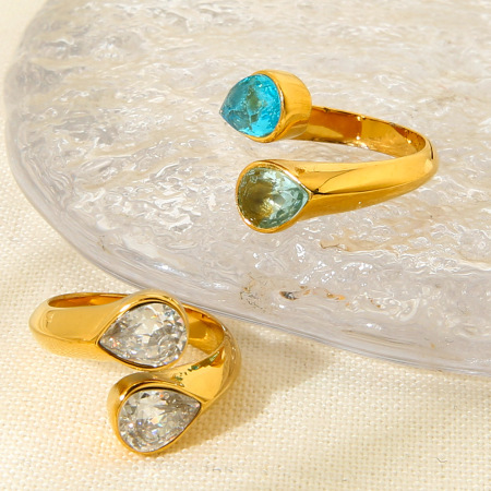 Bague femme légère et luxueuse en forme de goutte d'eau, en acier inoxydable étanche. 2