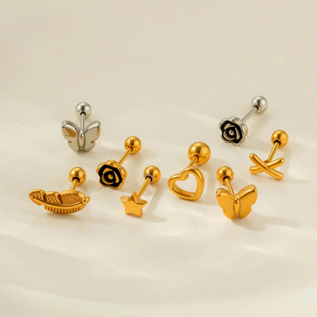 Boucle d'oreille piercing en acier inoxydable étanche couleur or (1 pièce)
