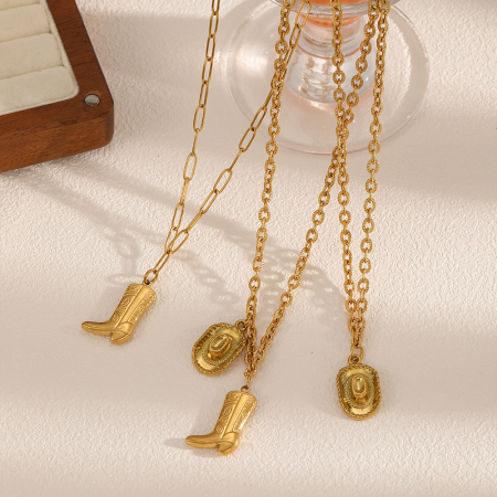Collier pendentif en acier inoxydable couleur or, 1 pièce, en forme de botte 2