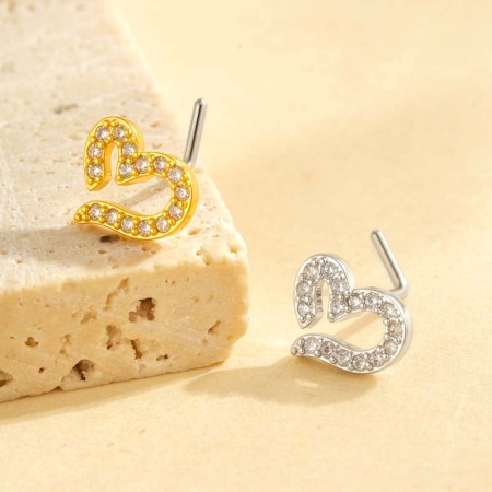 1 pièce de piercing de nez en forme de cœur en cuivre doré et zircon pour femme