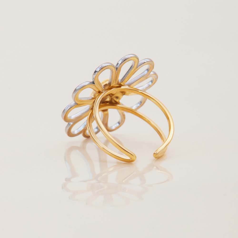 Bague Minimaliste En Acier Inoxydable Doré, Imperméable, À Motif Floral (1 Pièce) Image8