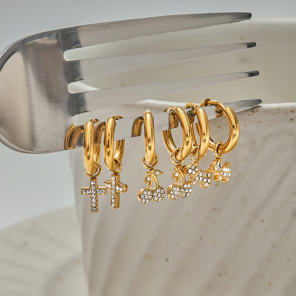 Boucles D'Oreilles Pendantes Pour Femme, En Acier Inoxydable Doré, Motif Ours, Imperméables, Collection Luxe (1 Paire). Image6