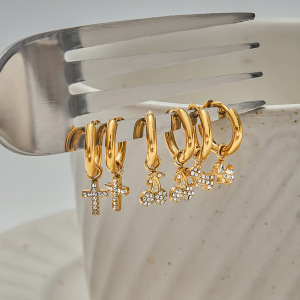 Boucles D'Oreilles Pendantes Pour Femme, En Acier Inoxydable Doré, Motif Ours, Imperméables, Collection Luxe (1 Paire). h5 Image6