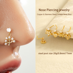 1 Pièce Simple Series Simple Heart Simple Copper Gold Color Zircon Piercing De Nez Pour Femme h5 Image5