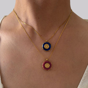 Collier Pendentif En Acier Inoxydable Étanche Couleur Or Avec Pierre Naturelle (1 Pièce) h5 Image3
