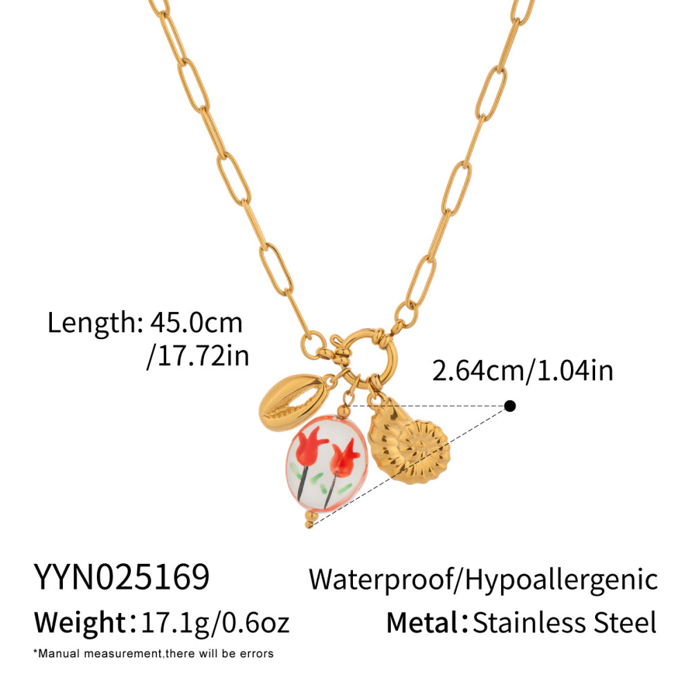 Collier Pendentif Romantique En Acier Inoxydable Doré, Couleur Fleur (1 Pièce) 