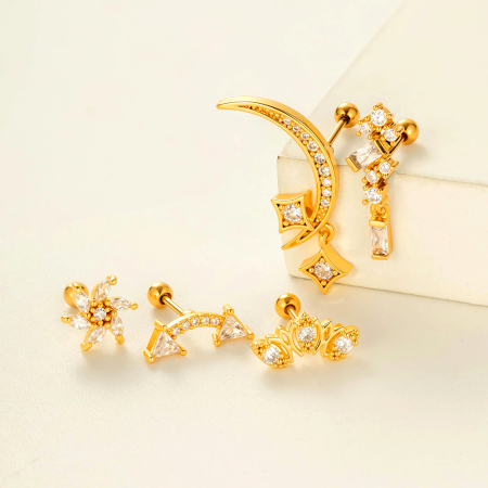 Boucles d'oreilles piercing géométriques simples en cuivre et zircon pour femme, 1 pièce