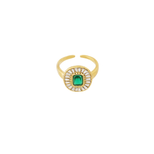 Bague Pour Femme, Collection Rétro Géométrique De Luxe, En Acier Inoxydable Étanche, Couleur Or, Sertie De Pierres Précieuses (1 Pièce). h5