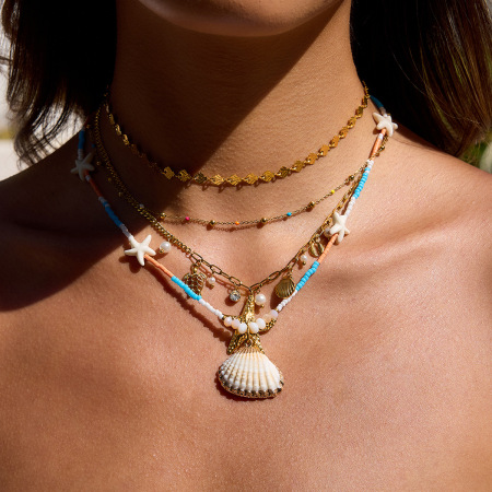 Collier pendentif femme en acier inoxydable étanche, motif coquillage (1 pièce)