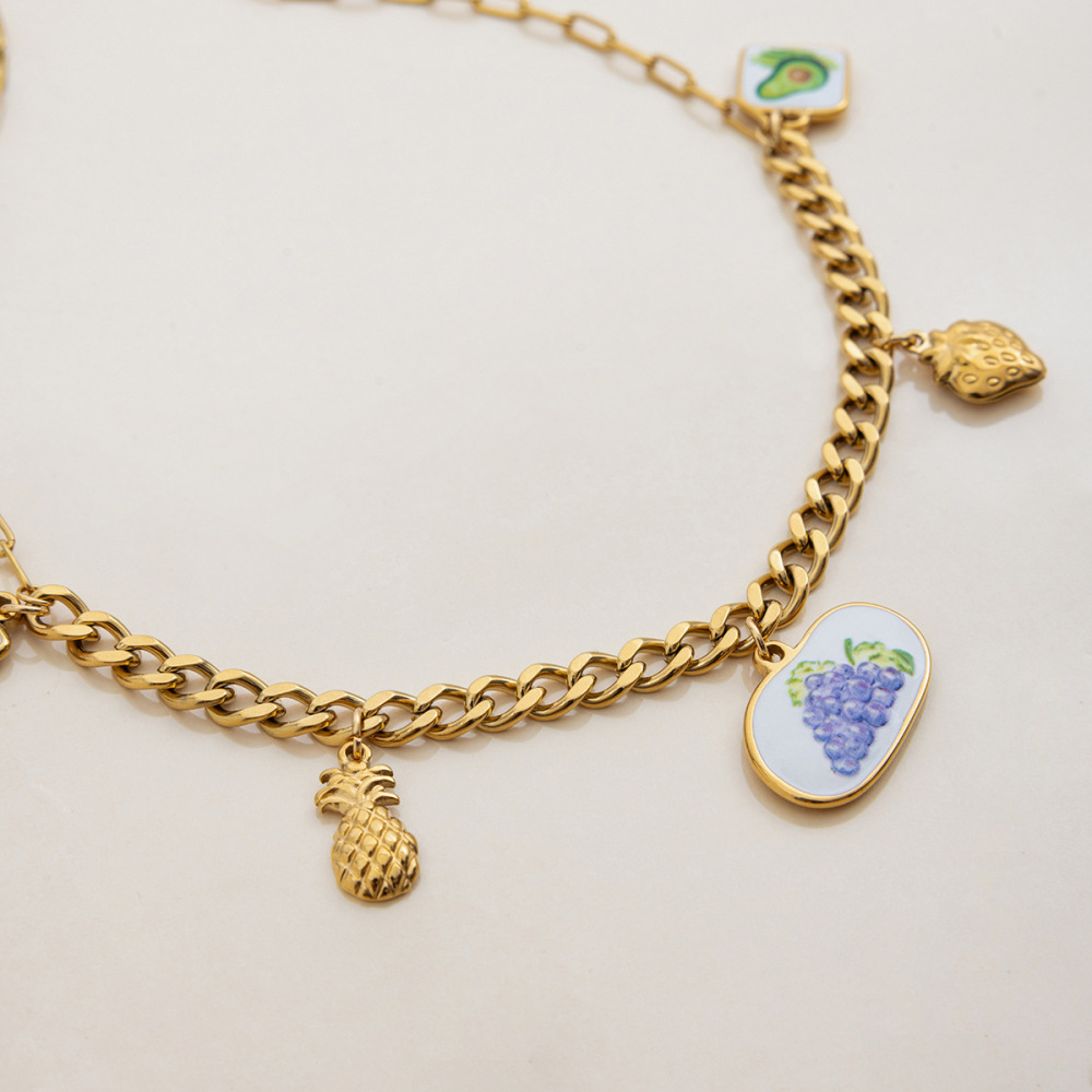 Collier Pendentif Femme En Acier Inoxydable Doré, Motif Fruits Romantiques (1 Pièce) Image6
