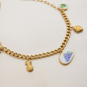 Collier Pendentif Femme En Acier Inoxydable Doré, Motif Fruits Romantiques (1 Pièce) h5 Image6
