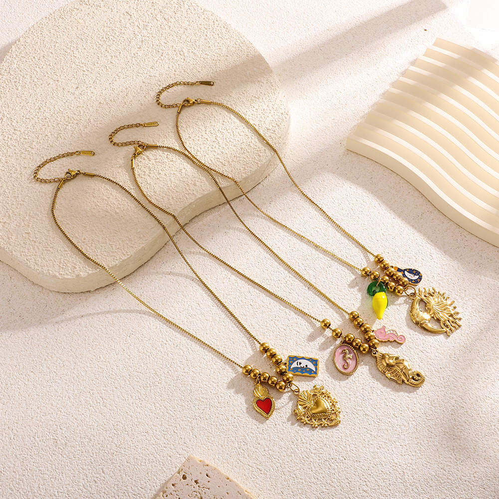 Collier Pendentif Femme Élégant En Forme De Cœur, En Acier Inoxydable Doré, Étanche, Collection Romantique (1 Pièce) Image5