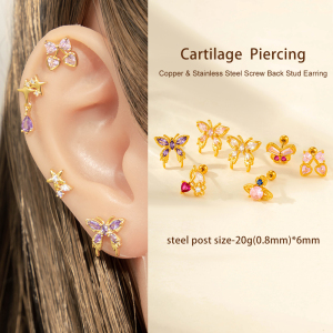 Boucles D'Oreilles À Tige Papillon En Acier Titane Et Zircon Pour Femme, 1 Pièce h5 Image5