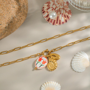 Collier Pendentif Romantique En Acier Inoxydable Doré, Couleur Fleur (1 Pièce) h5 Image3