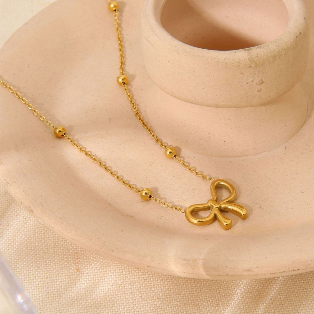 Colliers Pendentifs Pour Femmes, En Acier Inoxydable Étanche, Avec Nœud Papillon Romantique Image3