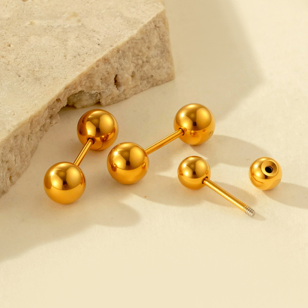 1 paire de boucles d'oreilles piercing femme en acier inoxydable, étanches, couleur or, style sphéroïde simple 2