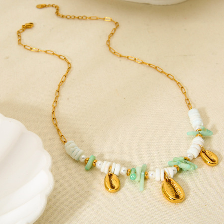 Collier Pendentif En Acier Inoxydable Doré, Étanche, En Forme De Coquillage